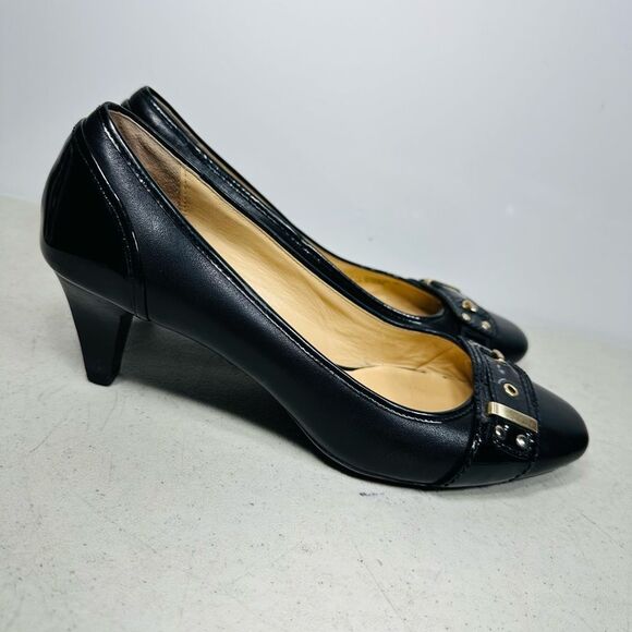 Cole Haan Women’s Black Leather Buckle Heels, Classic Style 2-inch Heel Size 7B - Picture 2 of 8